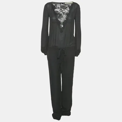 Pre-owned Pucci Black Lace Trim Silk Jumpsuit S