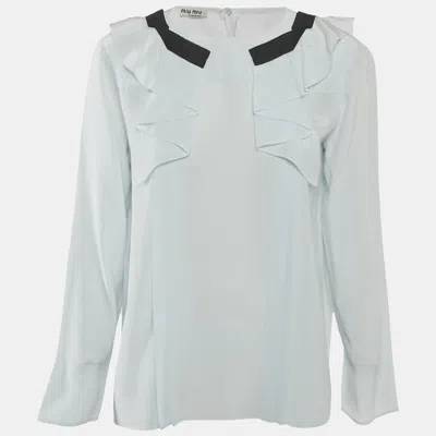 Pre-owned Miu Miu Blue Silk Ruffled Blouse M