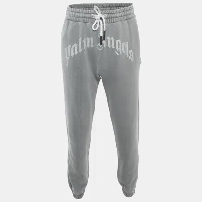 Pre-owned Palm Angels Grey Logo Print Cotton Knit Joggers S