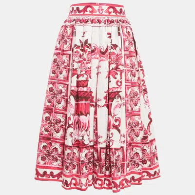 Pre-owned Dolce & Gabbana Pink Majolica Print Poplin Midi Skirt M