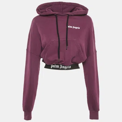 Pre-owned Palm Angels Purple Logo Printed Cotton Knit Hooded Sweatshirt S