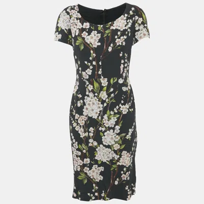 Pre-owned Dolce & Gabbana Black Floral Print Crepe Knee-length Dress M
