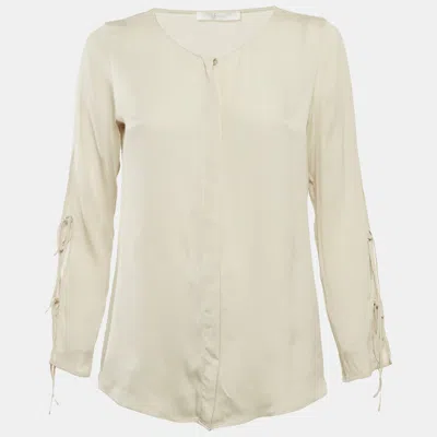 Pre-owned Boss By Hugo Boss Off-white Crepe Button Front Blouse L