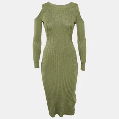 Pre-owned Zimmermann Green Lurex Knit Cold Shoulder Bodycon Dress Xs