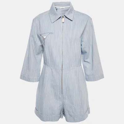Pre-owned Sandro Blue Cotton Gabardine Zip-up Alma Playsuit M