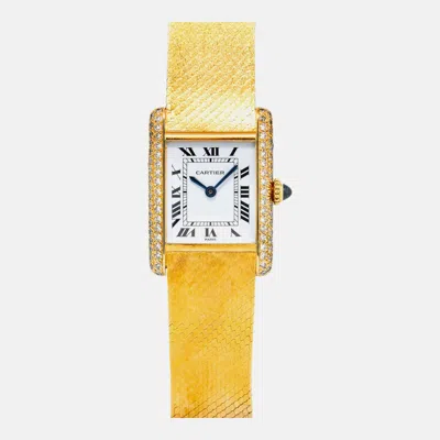 Pre-owned Cartier Tank Louis 7808 White Diamonds 18k Yellow Gold Women's Wristwatch 21 Mm