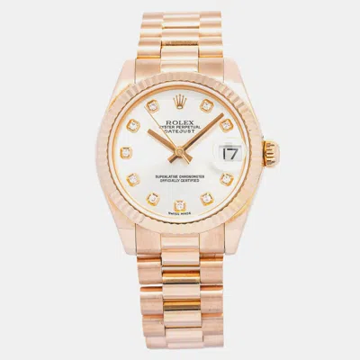 Pre-owned Rolex Datejust 178275 Automatic Silver 18k Rose Gold Diamond Women's Wristwatch 31 Mm