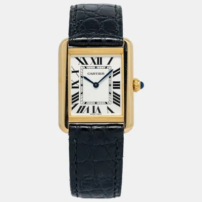 Pre-owned Cartier Tank Solo W5200002 Quartz White 18k Yellow Gold Women's Wristwatch 24 Mm