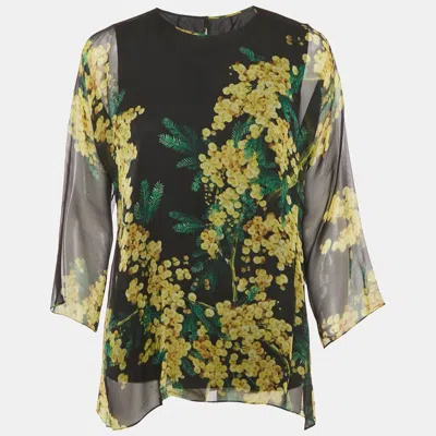 Pre-owned Dolce & Gabbana Black Floral Print Long Sleeve Blouse M