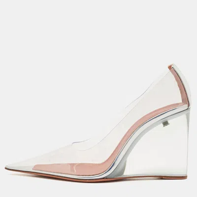 Pre-owned Amina Muaddi Transparent Pvc Ane Wedge Pumps Size 37.5