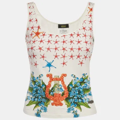 Pre-owned Versace Jeans Couture White Printed Cotton Knit Tank Top L