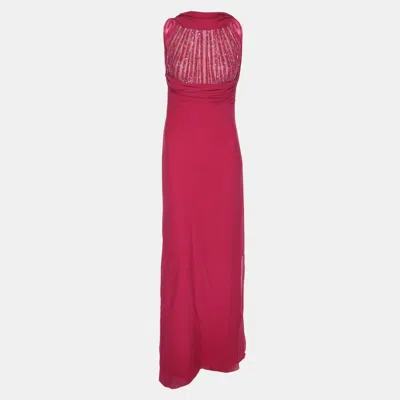 Pre-owned Elie Saab Pink Crepe Pleated Halter Neck Maxi Dress S