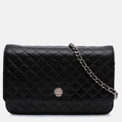 Pre-owned Chanel Black Cc Quilted Lambskin Wallet On Chain