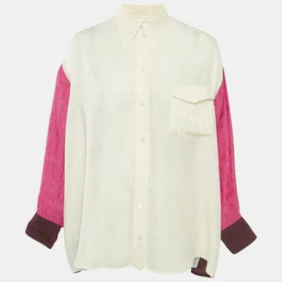Pre-owned Victoria Beckham Multicolor/cream Textured Crepe Oversized Shirt Xs