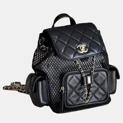 Pre-owned Chanel Duma Backpack Black And Gold Hollow Design Chip Model