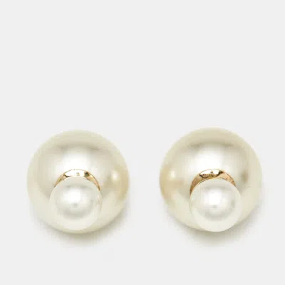 Pre-owned Dior Tribales Faux Pearl Gold Tone Earrings