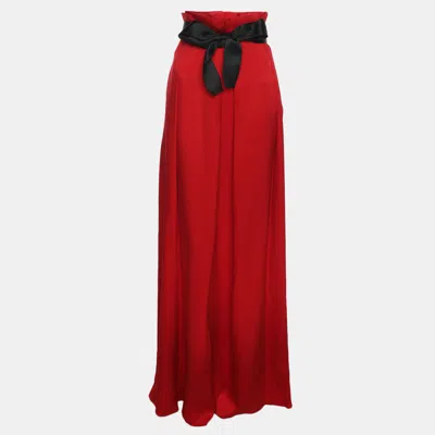 Pre-owned Ch Carolina Herrera Carolina Herrera Red Silk Pleated Maxi Skirt S In Yellow