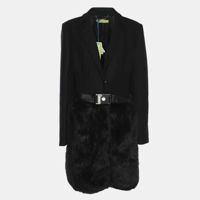 Pre-owned Versace Jeans Black Wool Blend And Faux Fur Belted Blazer L