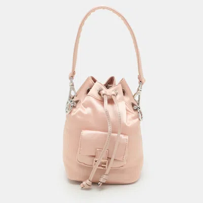 Pre-owned Fendi Baby Pink Nylon Mini Mon Tresor Bucket Bag