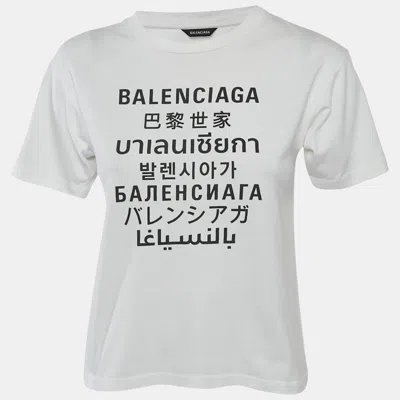 Pre-owned Balenciaga Kids White Printed Cotton Crew Neck T-shirt 10 Yrs