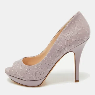 Pre-owned Versace Purple Embroidered Leather Peep Toe Platform Pumps Size 38