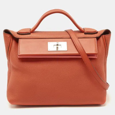 Pre-owned Hermes Terre Battue/rose Confetti Togo And Swift Leather Palladium Finish 24/24 29 Bag In Orange