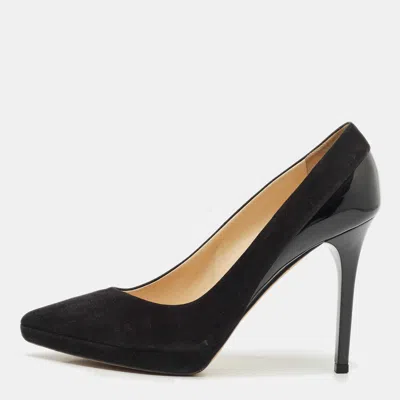 Pre-owned Jimmy Choo Black Suede And Patent Leather Rudy Pumps Size 36