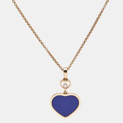 Pre-owned Chopard Happy Hearts Diamond Lapis Lazuli 18k Rose Gold Pendant Necklace
