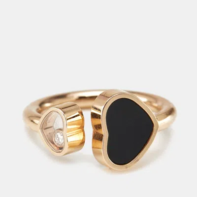 Pre-owned Chopard Happy Hearts Onyx Diamond 18k Rose Gold Ring Size 51