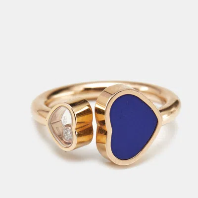 Pre-owned Chopard Happy Hearts Lapis Lazuli Diamond 18k Rose Gold Ring Size 51