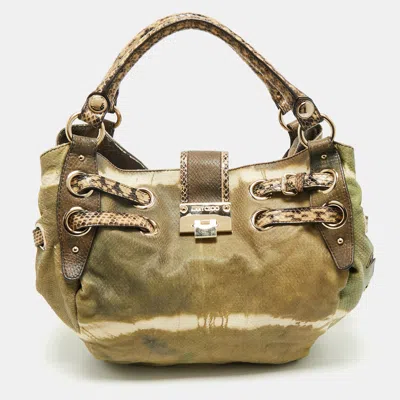 Pre-owned Jimmy Choo Green/beige Snakeskin Tie-dye Ramona Hobo