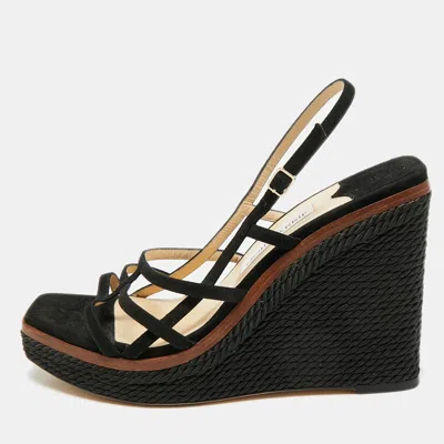 Pre-owned Jimmy Choo Black Suede Caged Strappy Ankle Strap Wedge Sandals Size 41