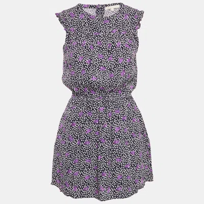 Pre-owned Maje Navy Blue Floral Print Crepe Pensées Marine Parme Mini Dress S