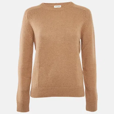 Pre-owned Saint Laurent Camel Brown Rib Knit Crew Neck Sweater L In Sand