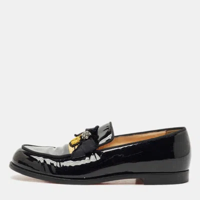 Pre-owned Christian Louboutin Black Patent Leather Slip On Loafers Size 37