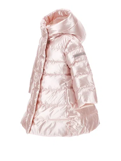 Monnalisa Down Jacket With Hood And Zip In Pink