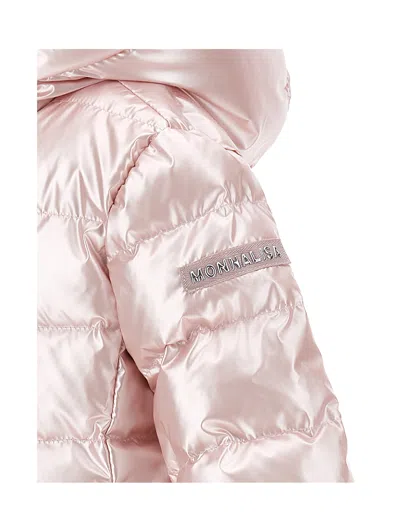 Monnalisa Down Jacket With Hood And Zip In Pink