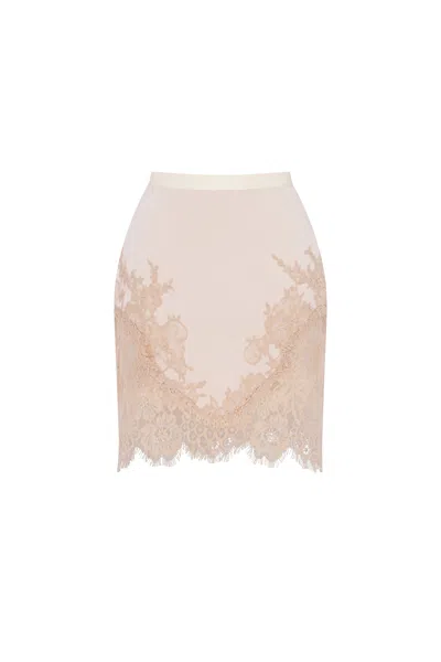 Milla Fitted Beige Mini Skirt Adorned With Lace, Parisienne