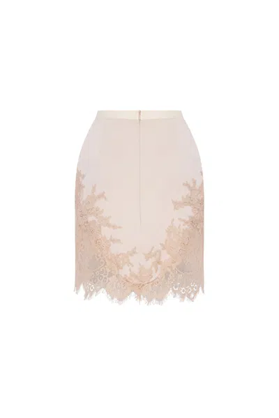 Milla Fitted Beige Mini Skirt Adorned With Lace, Parisienne