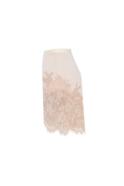 Milla Fitted Beige Mini Skirt Adorned With Lace, Parisienne