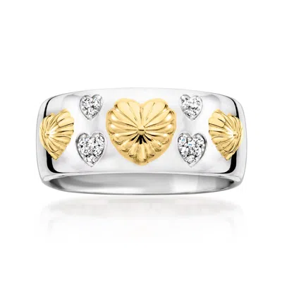 Ross-simons Sterling Silver And 18kt Gold Over Sterling Heart Ring With Diamonds