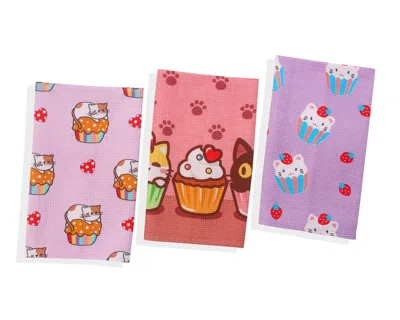 Tiramisu Kawaii Cupcake Cat Cotton Kitchen Towel Set In Multi