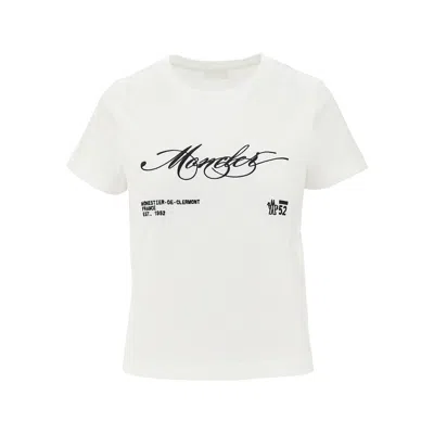Moncler Embroidered Short Sleeve Crew Neck T-shirt In White