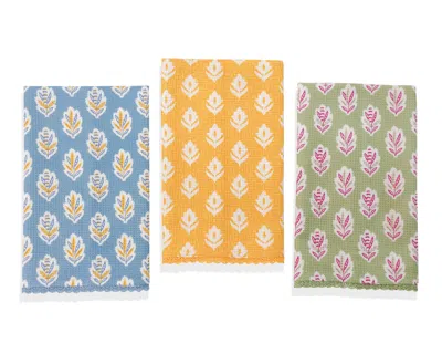 Tiramisu Botanical Bloom Cotton Kitchen Towel Set In Multi