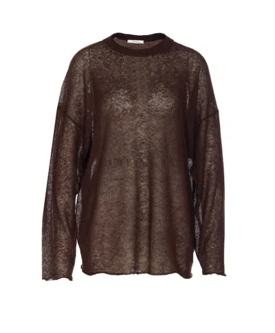 Haikure Crewneck Knitwear Sheer Fabric In Brown