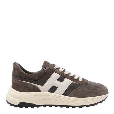 Hogan Coffee Brown Leather Sneakers With Memory Foam Insole In Brown