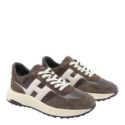 Hogan Coffee Brown Leather Sneakers With Memory Foam Insole In Brown