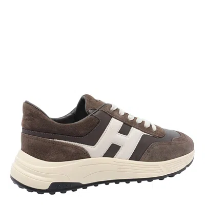 Hogan Coffee Brown Leather Sneakers With Memory Foam Insole In Brown