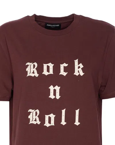 Zadig & Voltaire Crewneck Graphic Print Rock N Roll Beaded Top In Burgundy