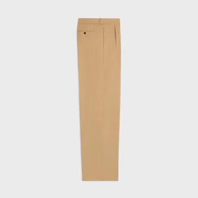 Celine Pleated Trousers In Cotton Canvas In Brown